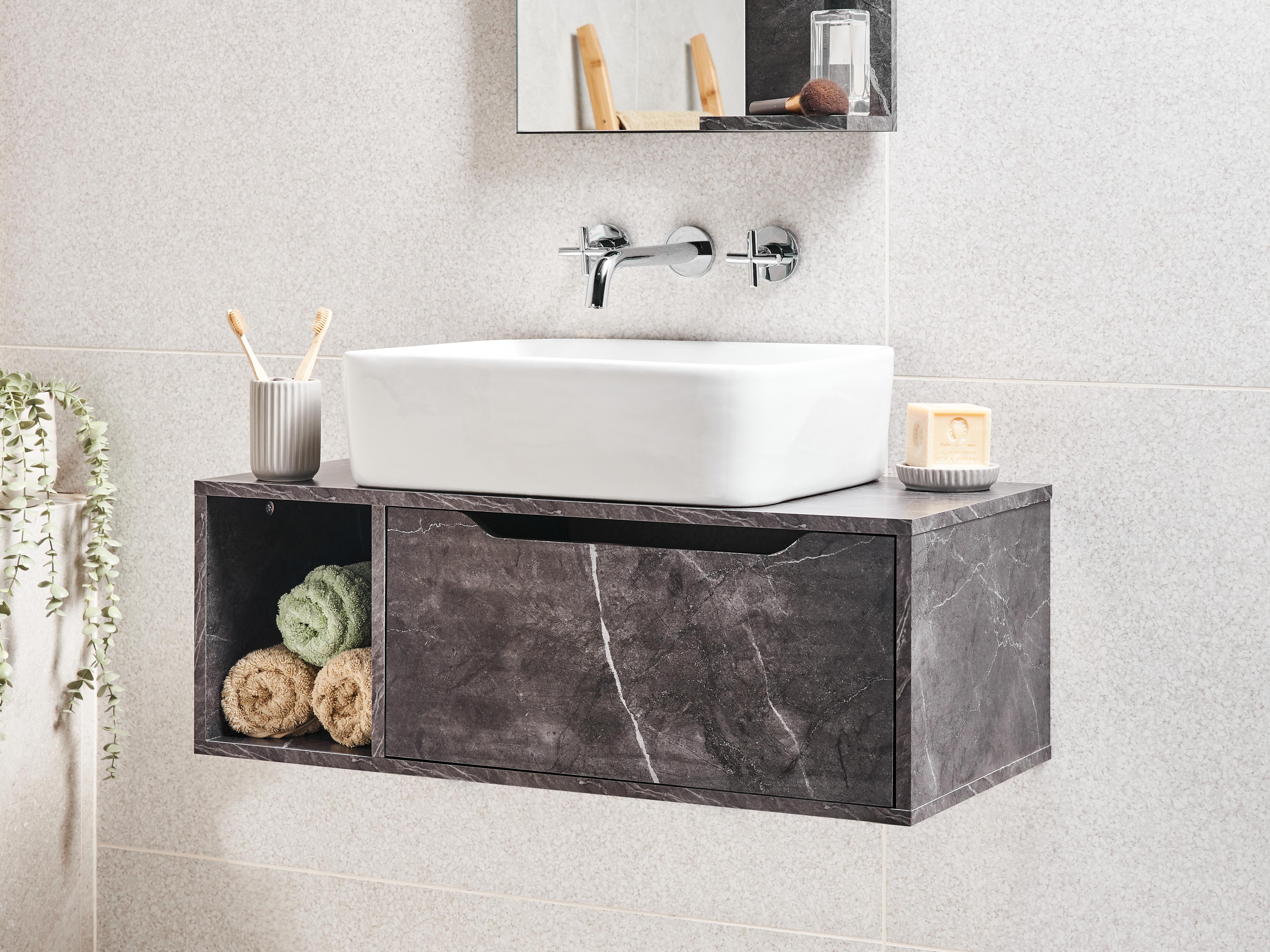 Wandgemonteerde wastafelkast CASCAVEL 80 cm Zwart marmer