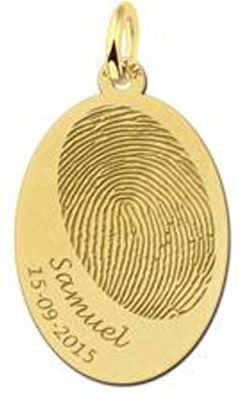 Gouden hanger ovaal met vingerafdruk en tekst Names4ever