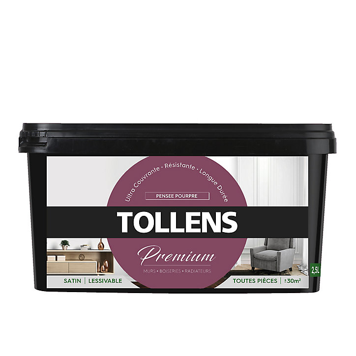 Peinture Tollens premium murs, boiseries et radiateurs pensée pourpre satin 2,5L
