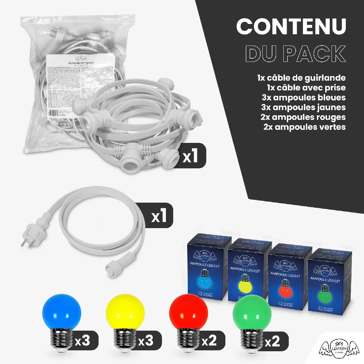 Skylanterne Guinguette Ampoules Remplaçables - Multicolore - 10 m