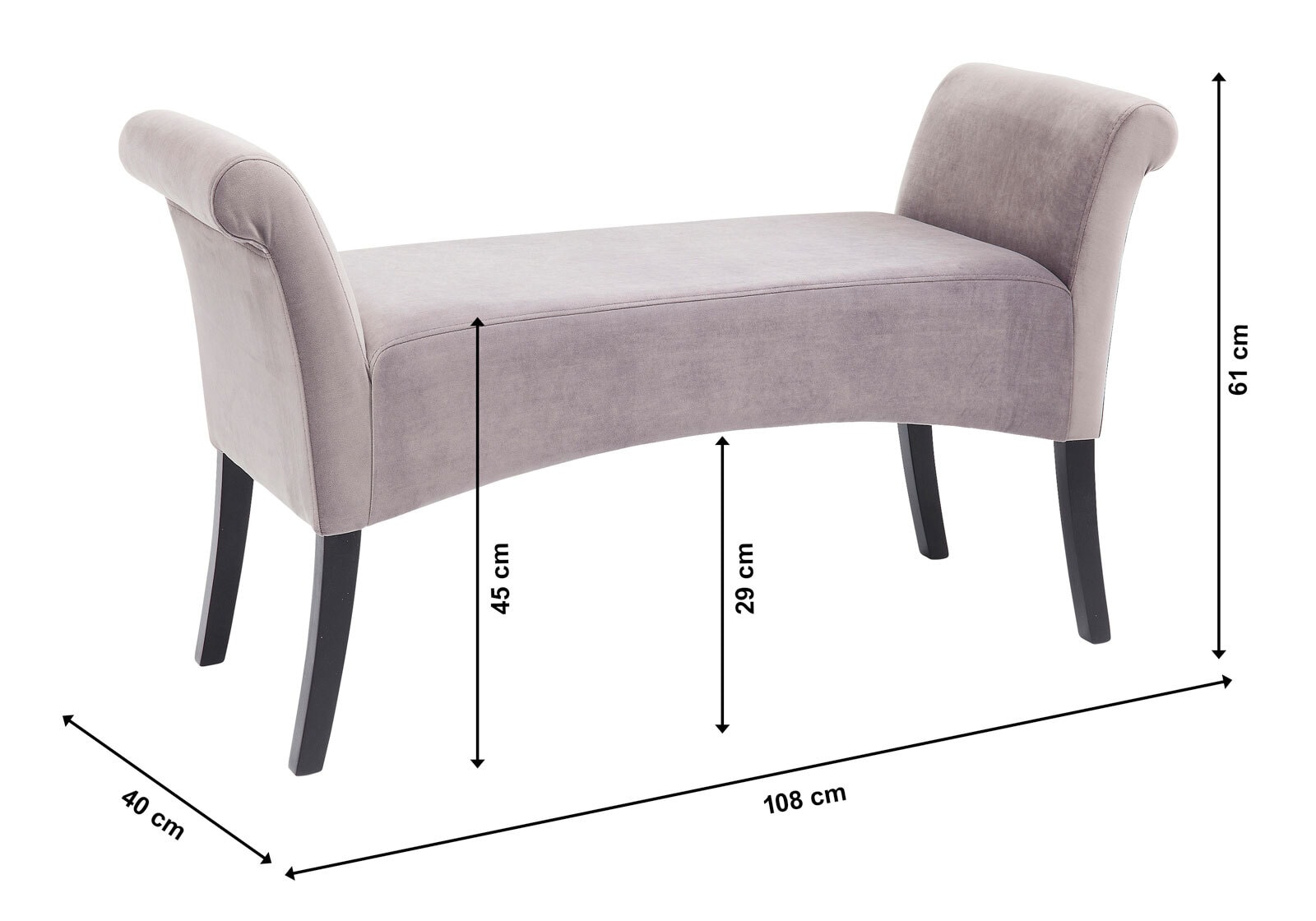 KARE DESIGN Bank MOTLEY 108 x 61 x 40 cm Textil Velvet Silvergrey