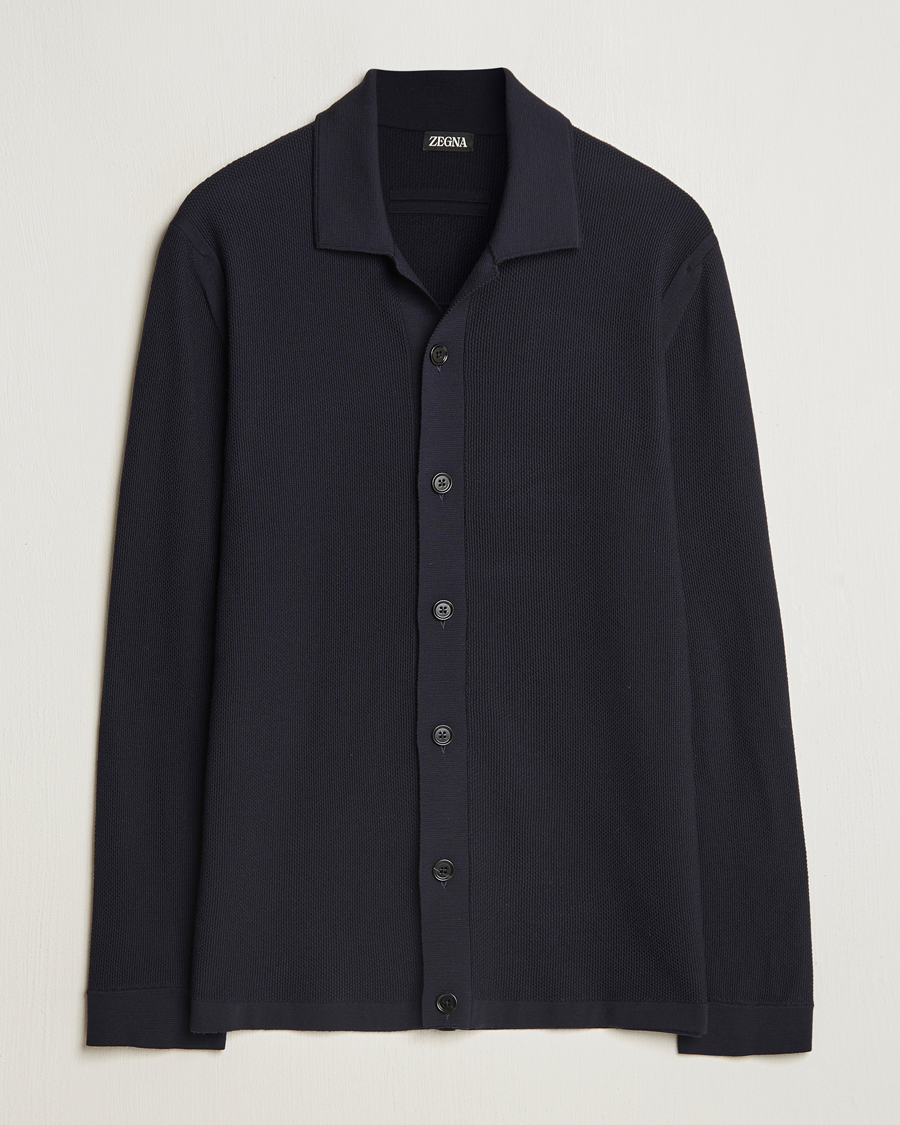 Zegna Structured Wool Cardigan Navy