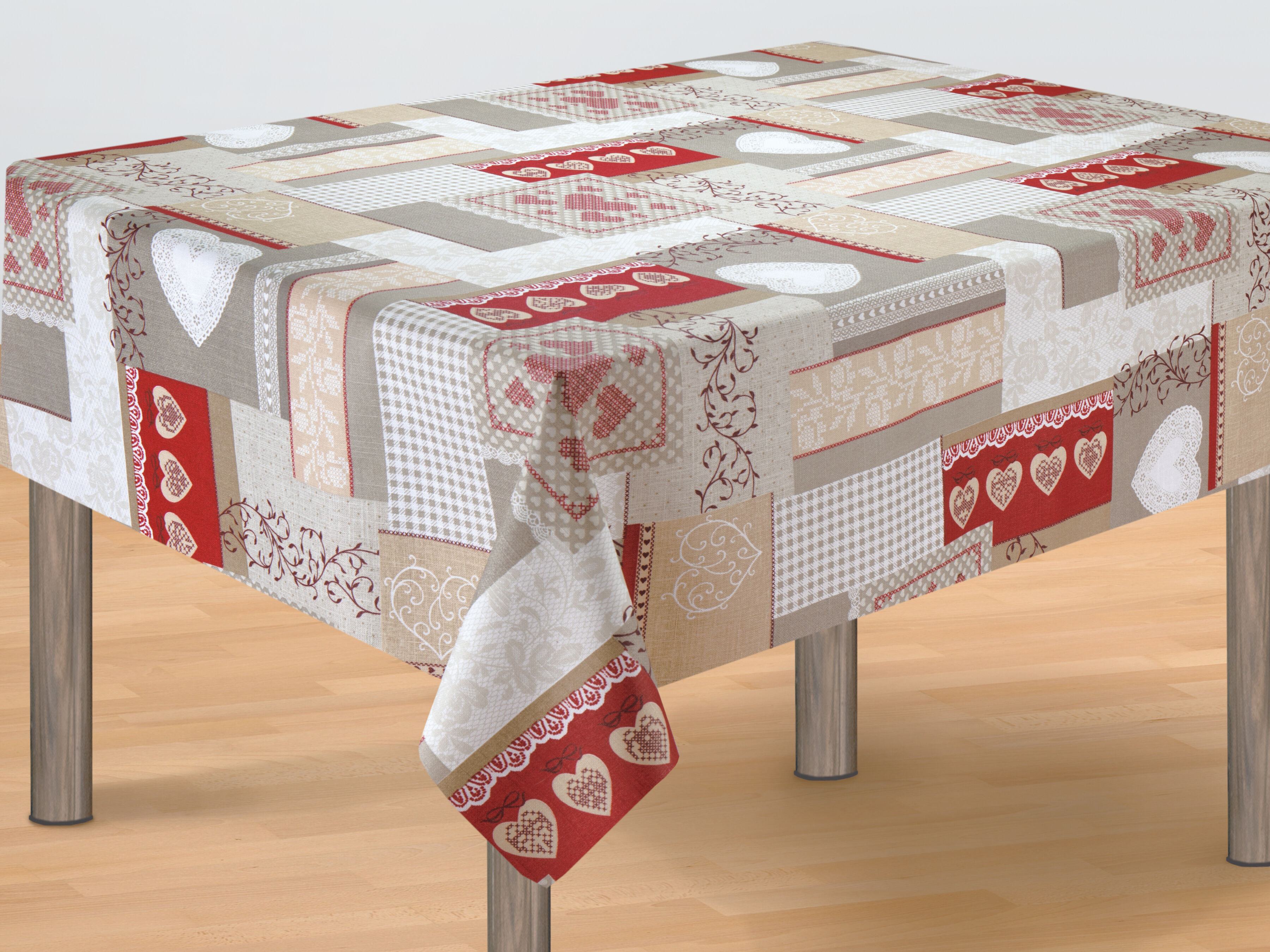 Acryl-Tischdecke mit Herzen und Rank-Ornamenten