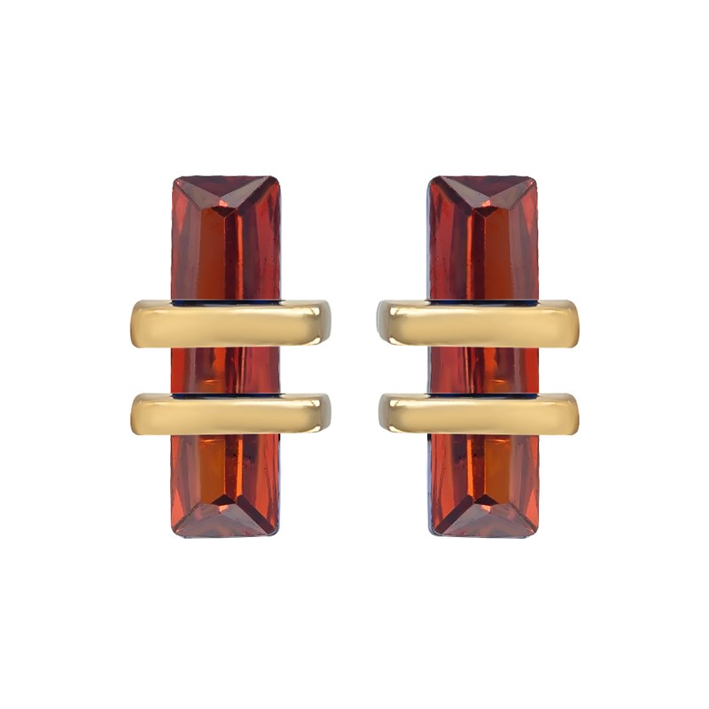 Boucles d'oreille plaqué or grenat synthétique forme rectangulaire