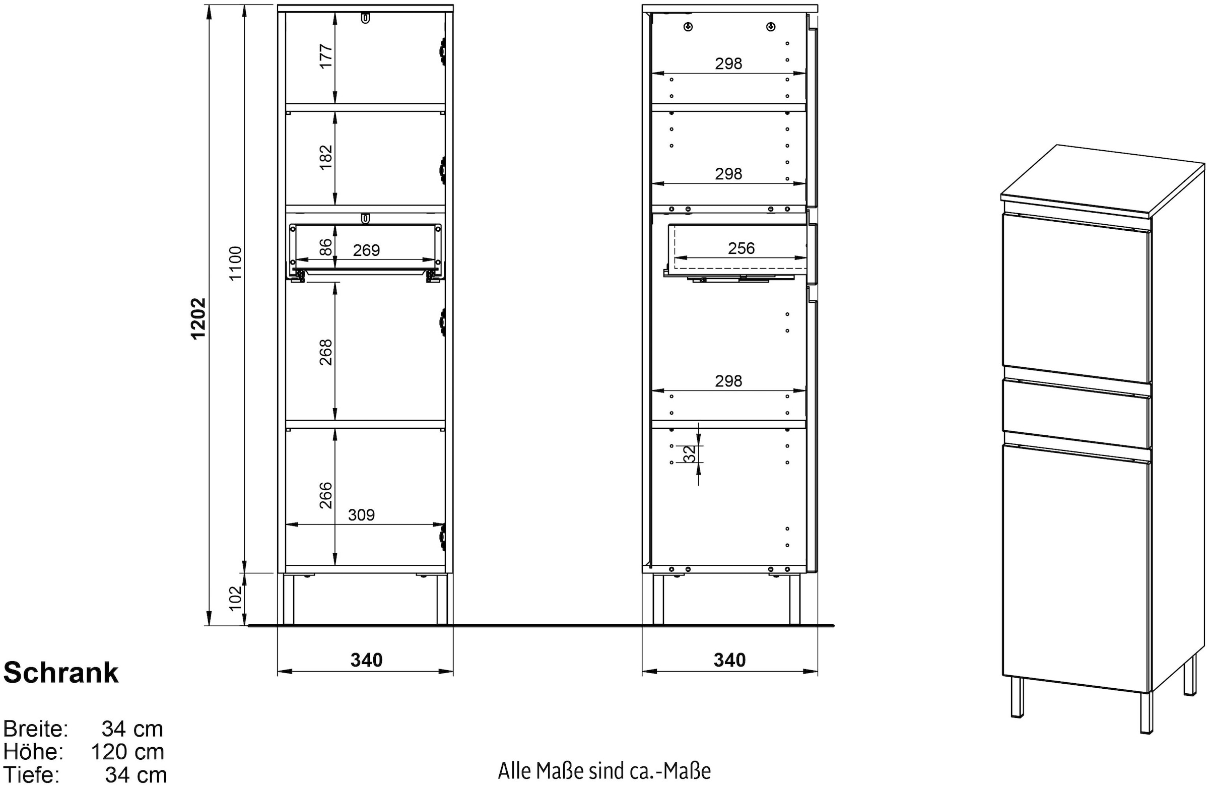GERMANIA Midischrank »Torrance« mit verstellbaren Einlegeböden und Füssen aus Metall, griffloses Design