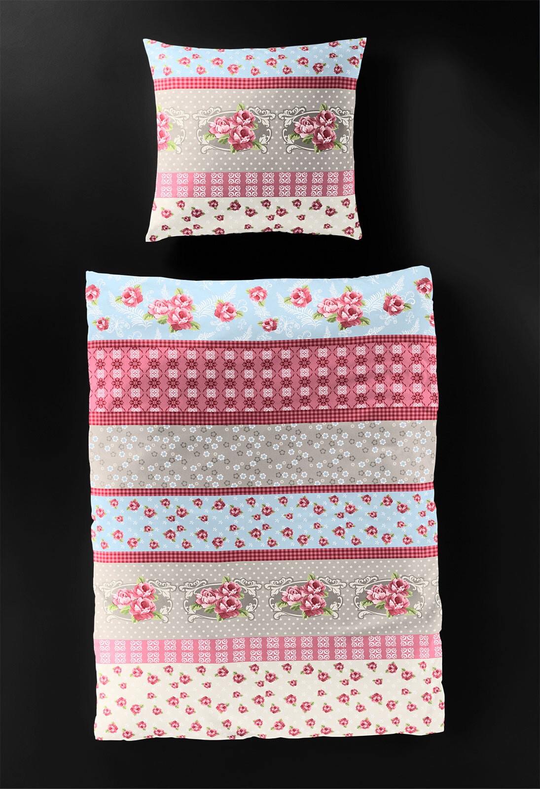 BIERBAUM Seersucker-Bettwäsche FLORAL 155 x 220 cm pink/weiß