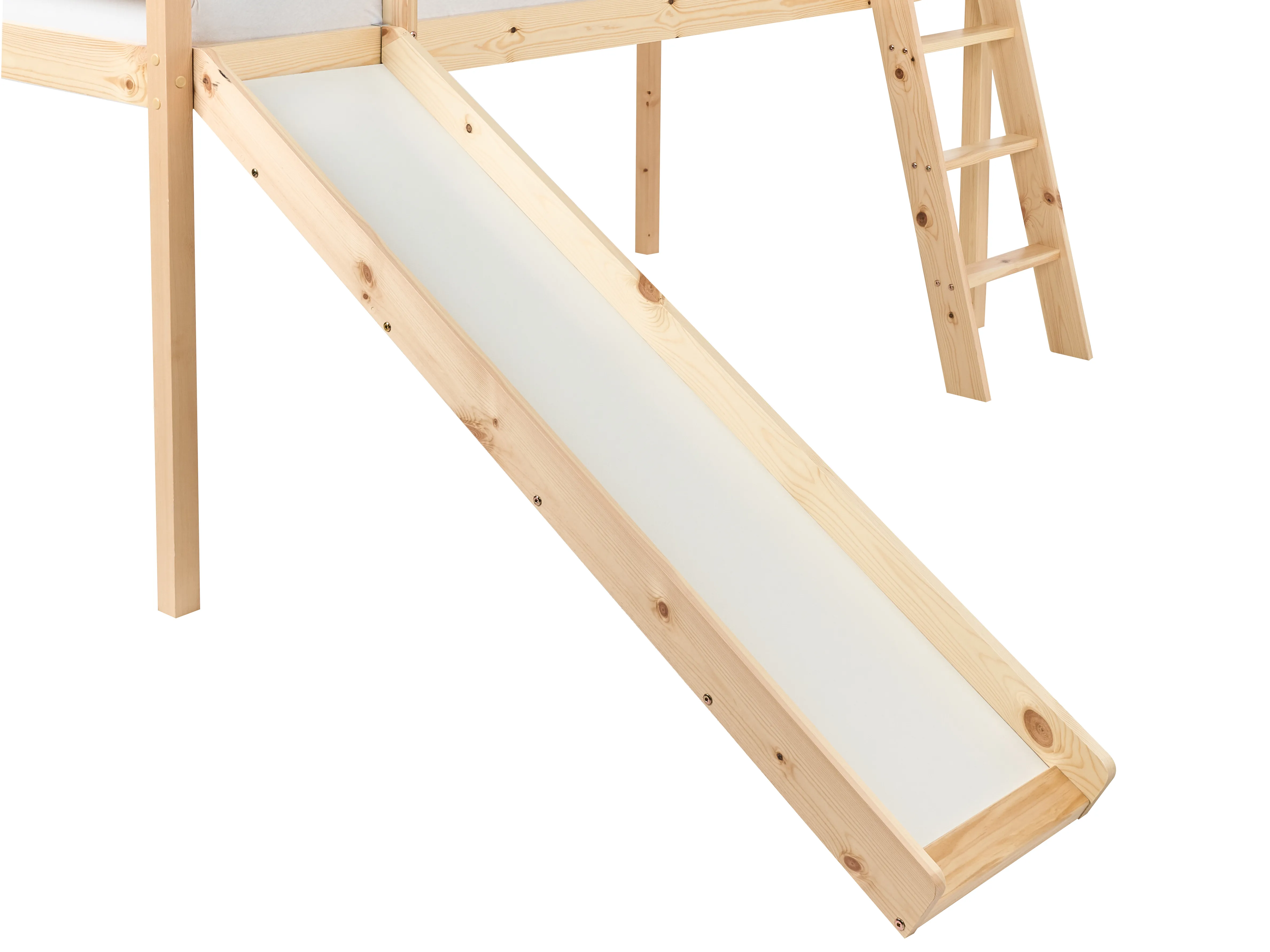 Verhoogd bed Dennenhout STAPLE 90 x 200 cm met glijbaan Lichtbruin