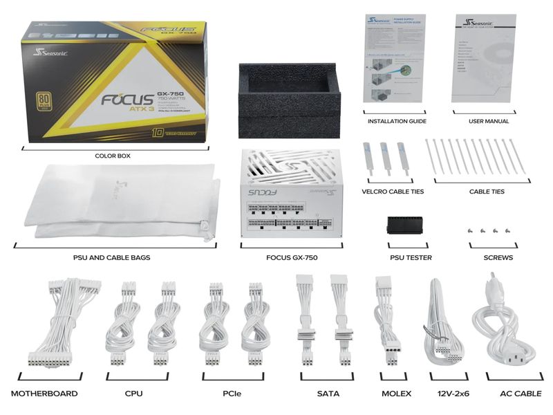 Seasonic Netzteil Focus GX 750 W Vollmodulares ATX-3.1-Netzteil 750 Watt