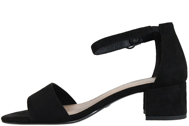 TAMARIS SANDAL I SORT TEKSTIL PÅ HÆL