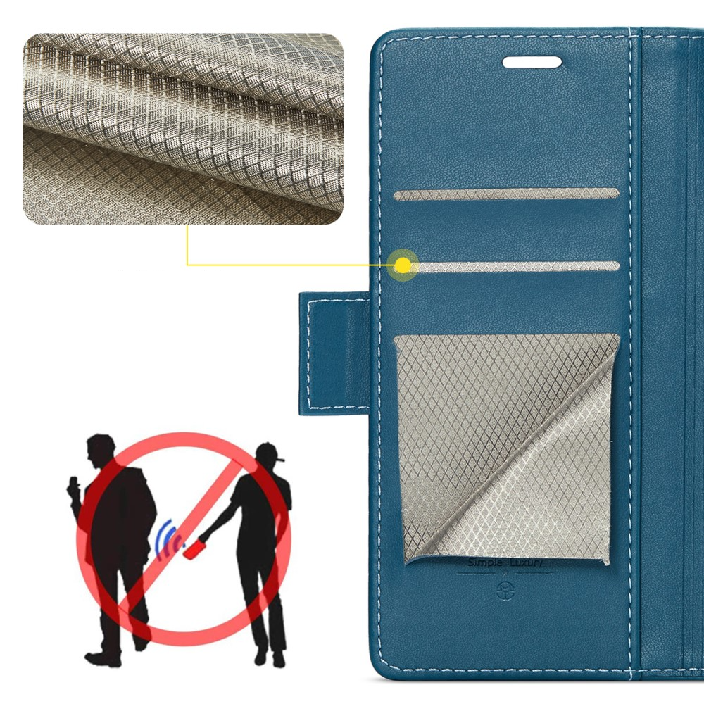 iPhone 15 Leder Tasche Flip Wallet Etui mit Kartenfächern Litchi Look (RFID Schutz) - Blaugrün