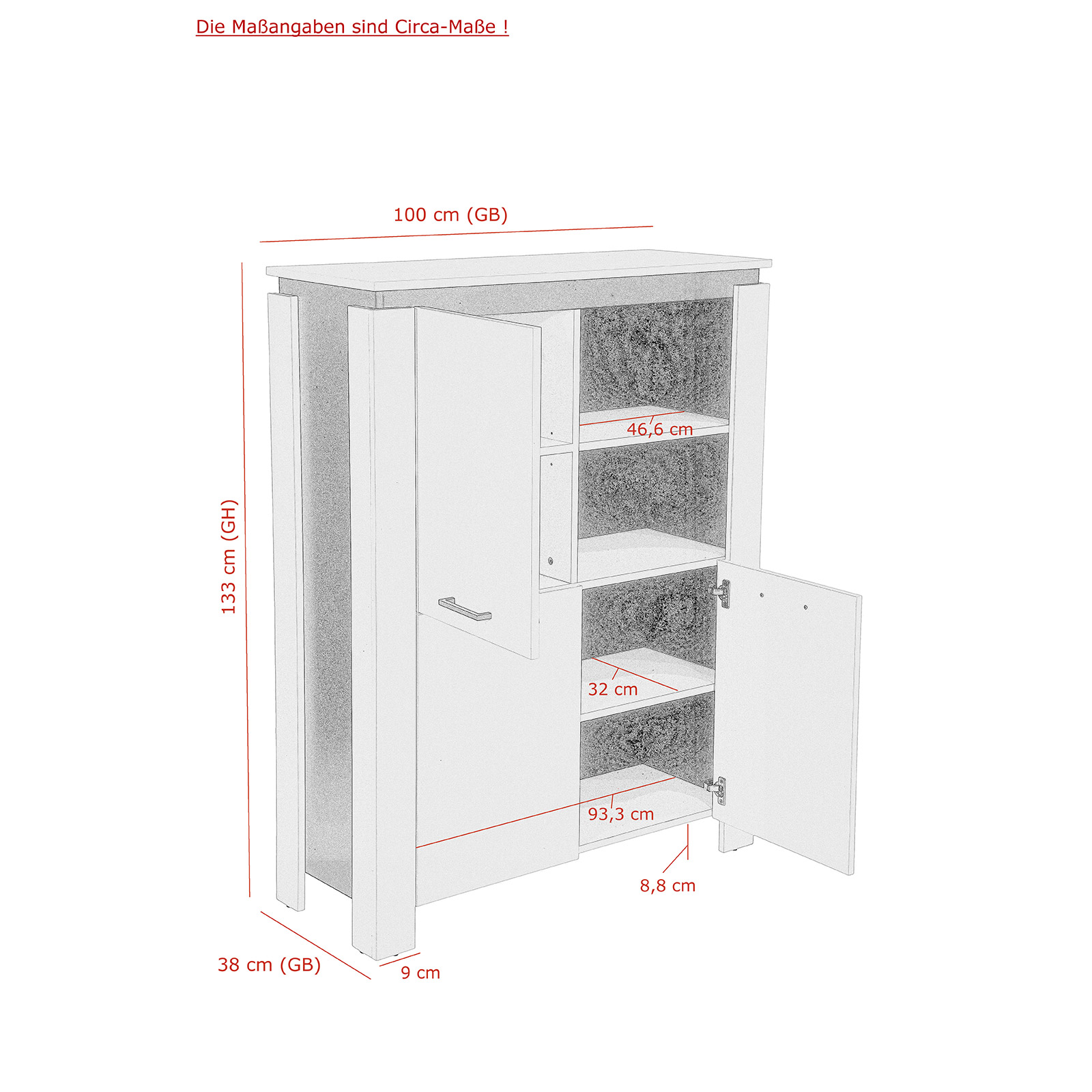 Highboard - schwarz-weiß - 3 Türen - 100 cm