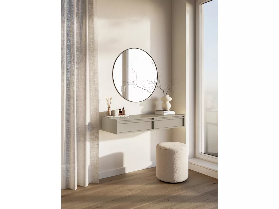 Coiffeuse - 110 cm - avec tiroirs - suspendu - grège - EVO