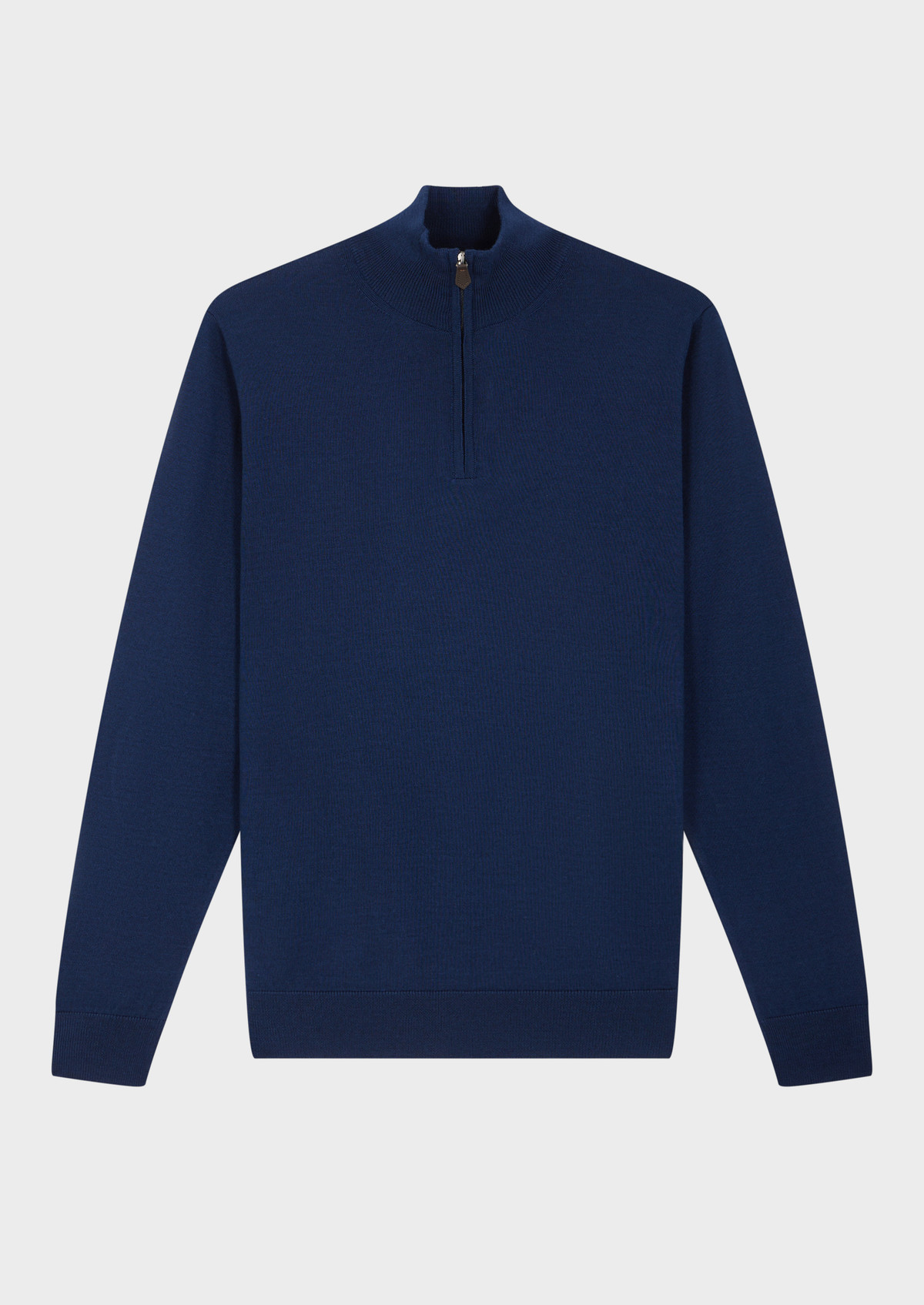 Pull col montant zippé en laine Mérinos mélangée unie bleu indigo