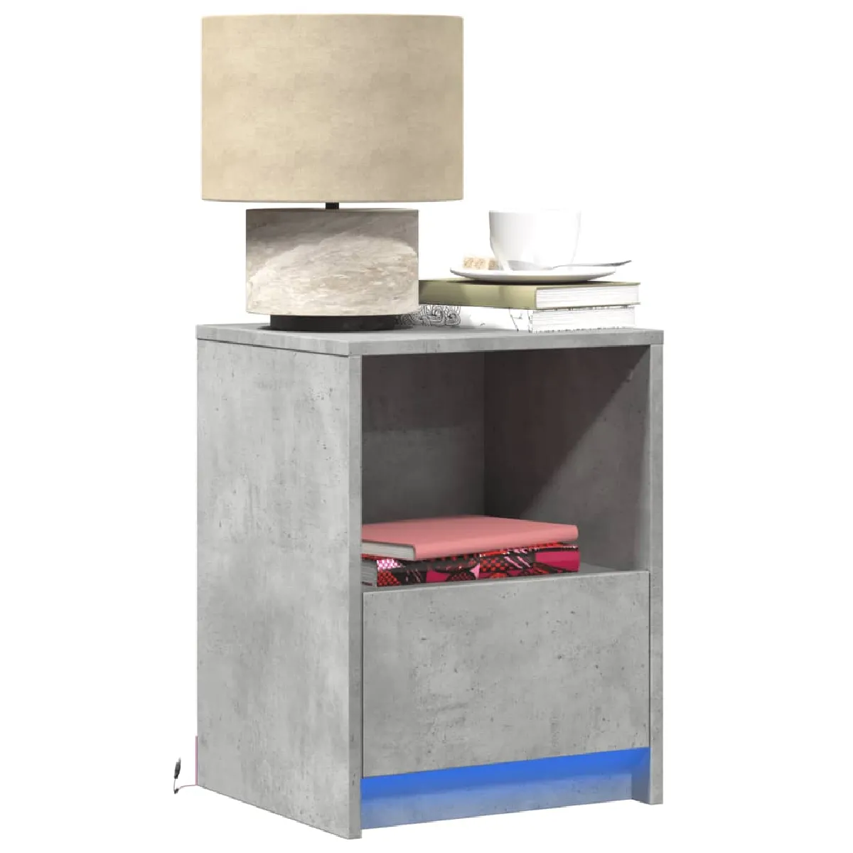 vidaXL Armoire de chevet LED - Gris béton