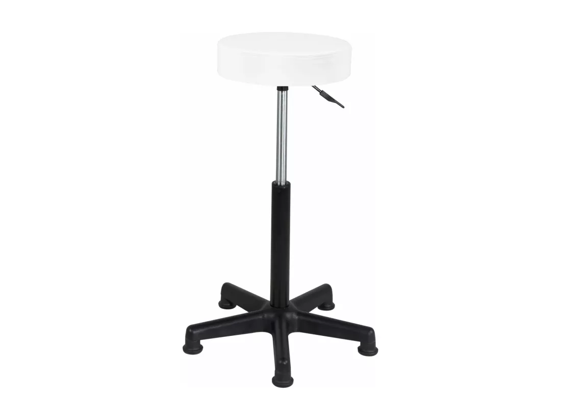 Tabouret travail caisse comptoir simili rembourré pivotant hauteur réglable 61-81 cm YÉ+ (blanc noir)