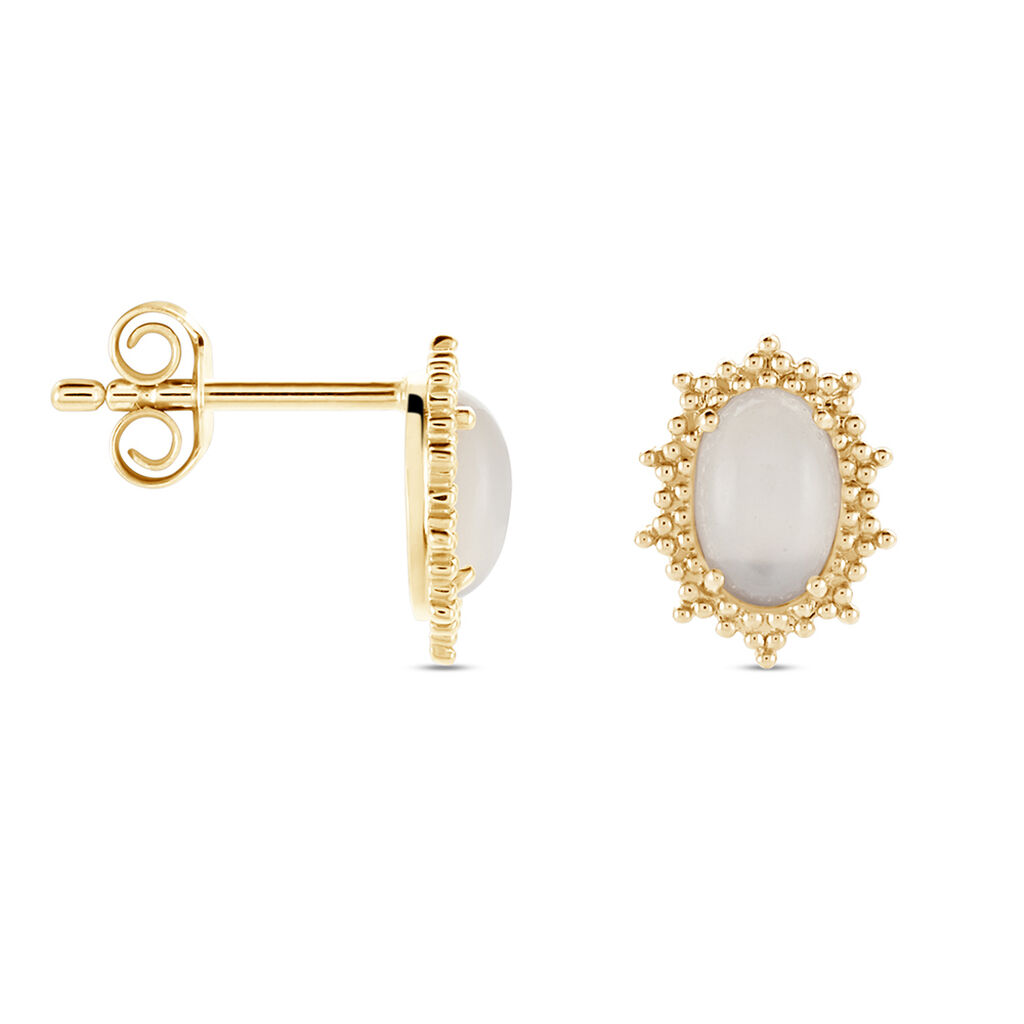 Boucles D'oreilles Puces Vintage Love Plaqué Or Jaune Pierre De Lune