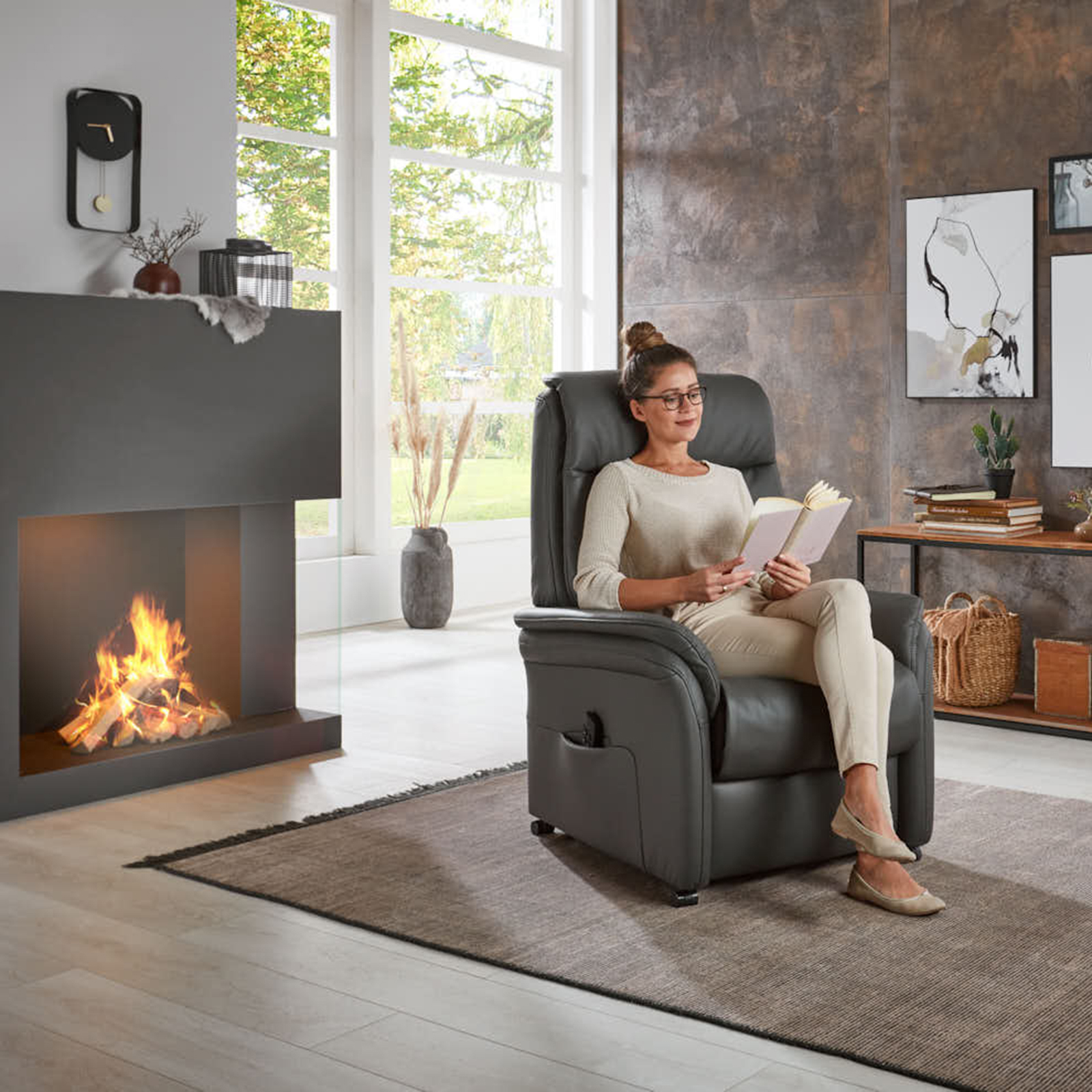 Ledersessel - anthrazit - mit E-Motoren - medium