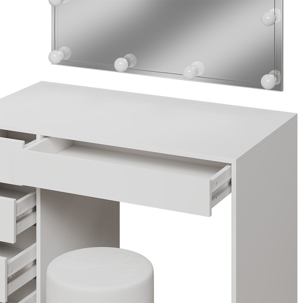 Vicco Schminktisch Thalia Weiß Hochglanz 100 cm mit LED-Beleuchtung und Hocker