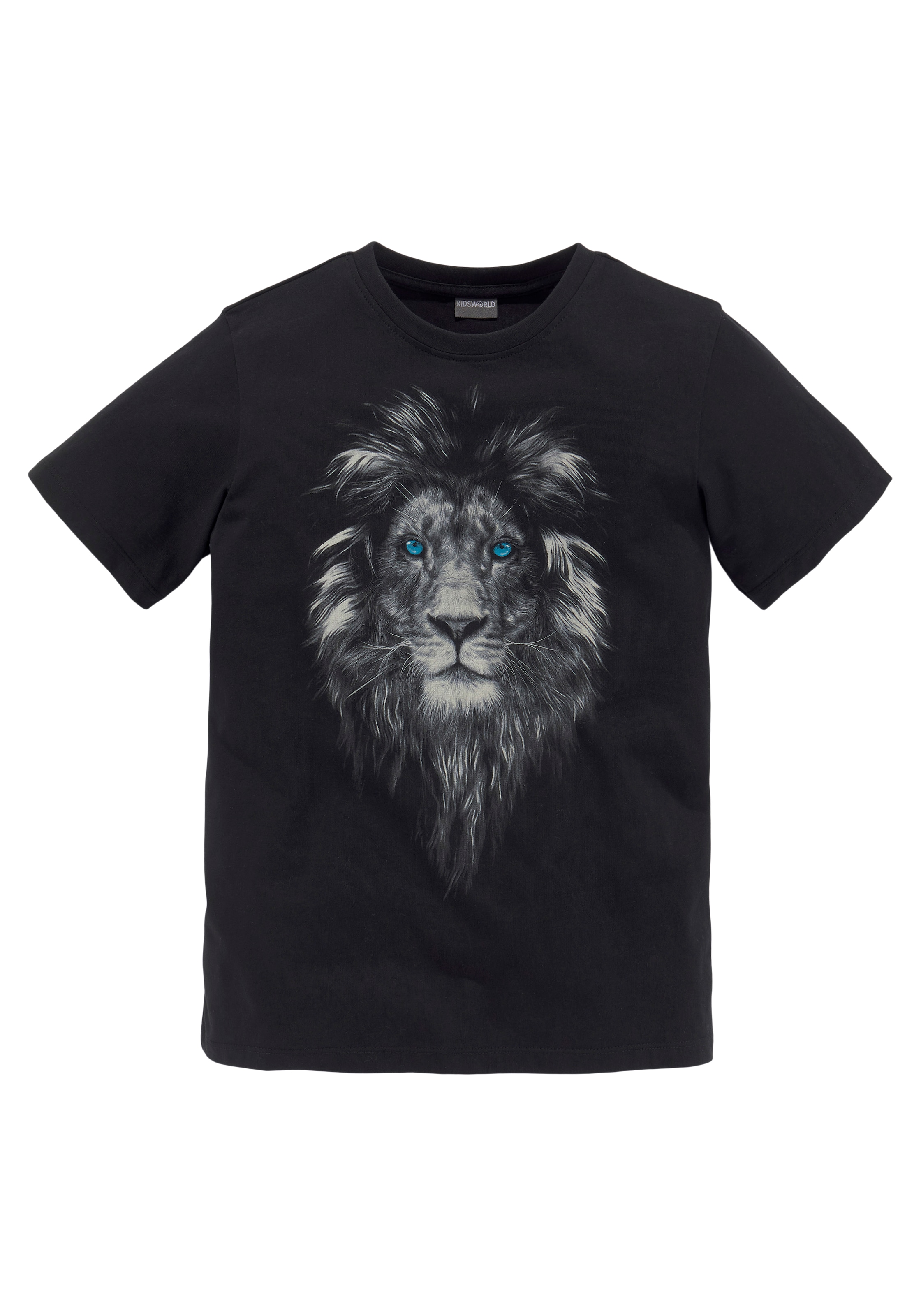 KIDSWORLD T-Shirt »Mit Löwenprint: LION WITH BLUE EYES«, Kurzarm,  Basic-Passform,  mit trendigem Druck,  Rundhalsausschnitt