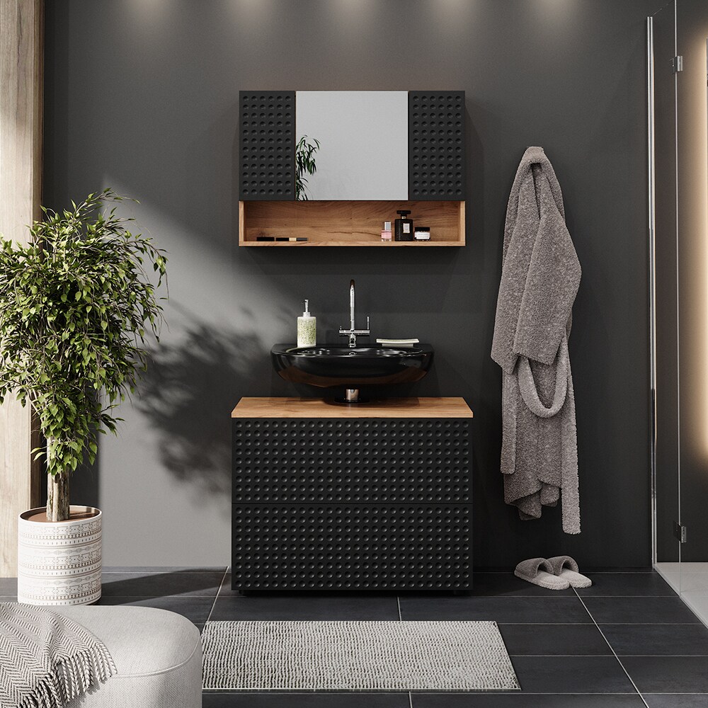 Vicco Badmöbel-Set Irma Eiche Anthrazit 2-teilig Spiegelschrank Waschbeckenschrank 80 cm