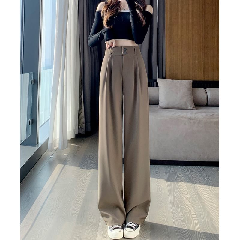 Yohana - Hoge taille effen wijde broek