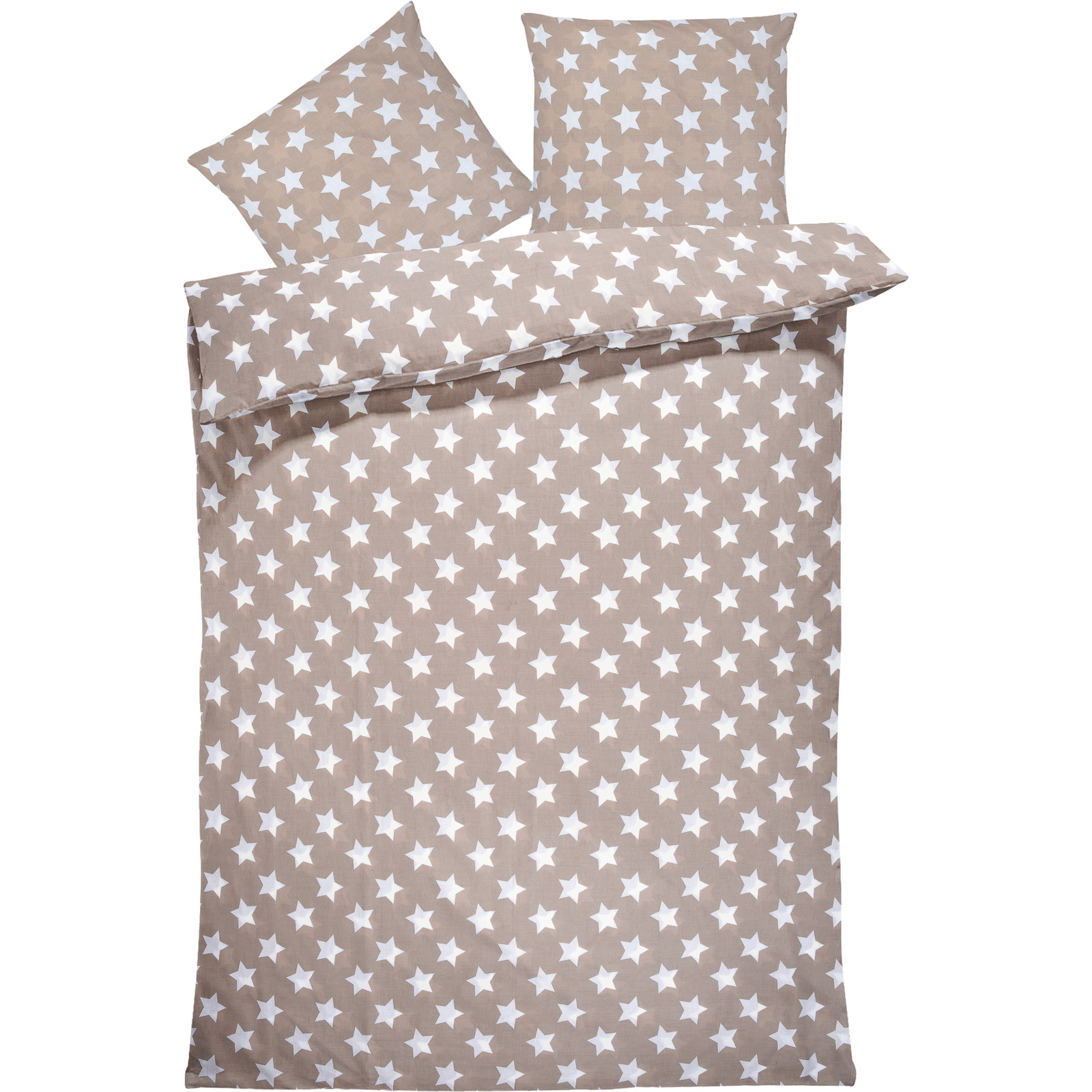 Bettwäsche Renforcé Sterne beige 200x210 2x65x65 Bettanzug Fra