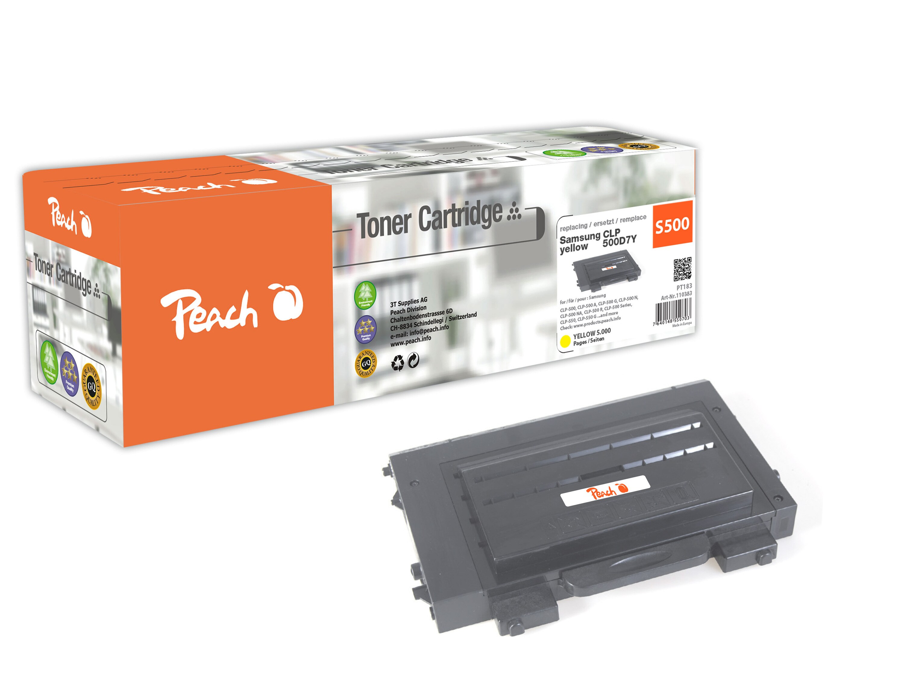 Peach S500Toner ye ersetzt Samsung CLP-500D5Y/ELS für z.B. Samsung CLP -500, Samsung CLP -500 A, Samsung CLP -500 G, Samsung CLP -500 N (wiederaufbereitet)
