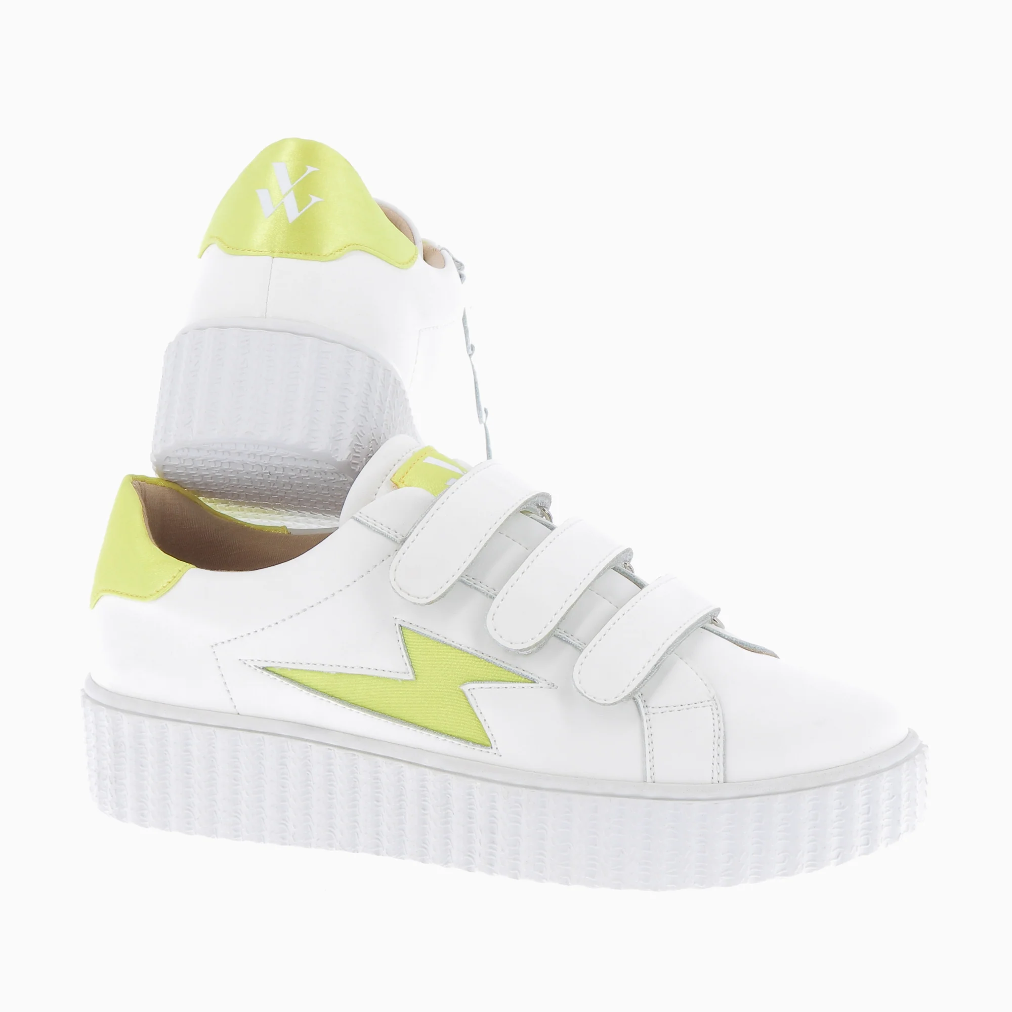Sneakers-Baskets éclair Larissa blanches à détails en satin jaune