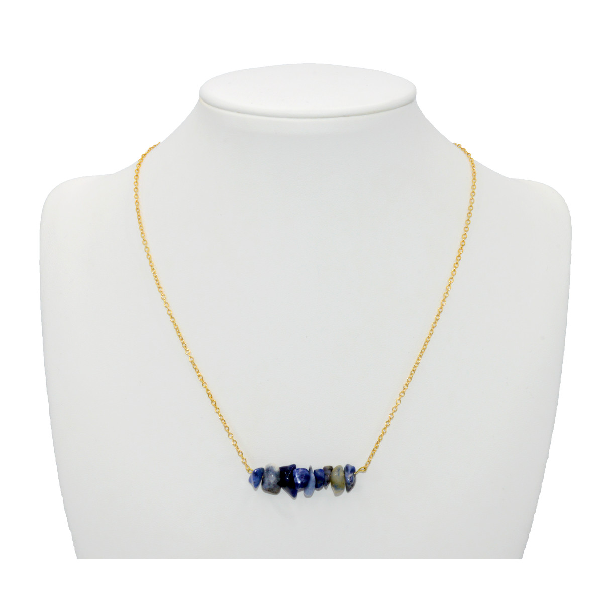 Collier de Perles chips semi-précieuse de sodalite-doré à l'or fin
