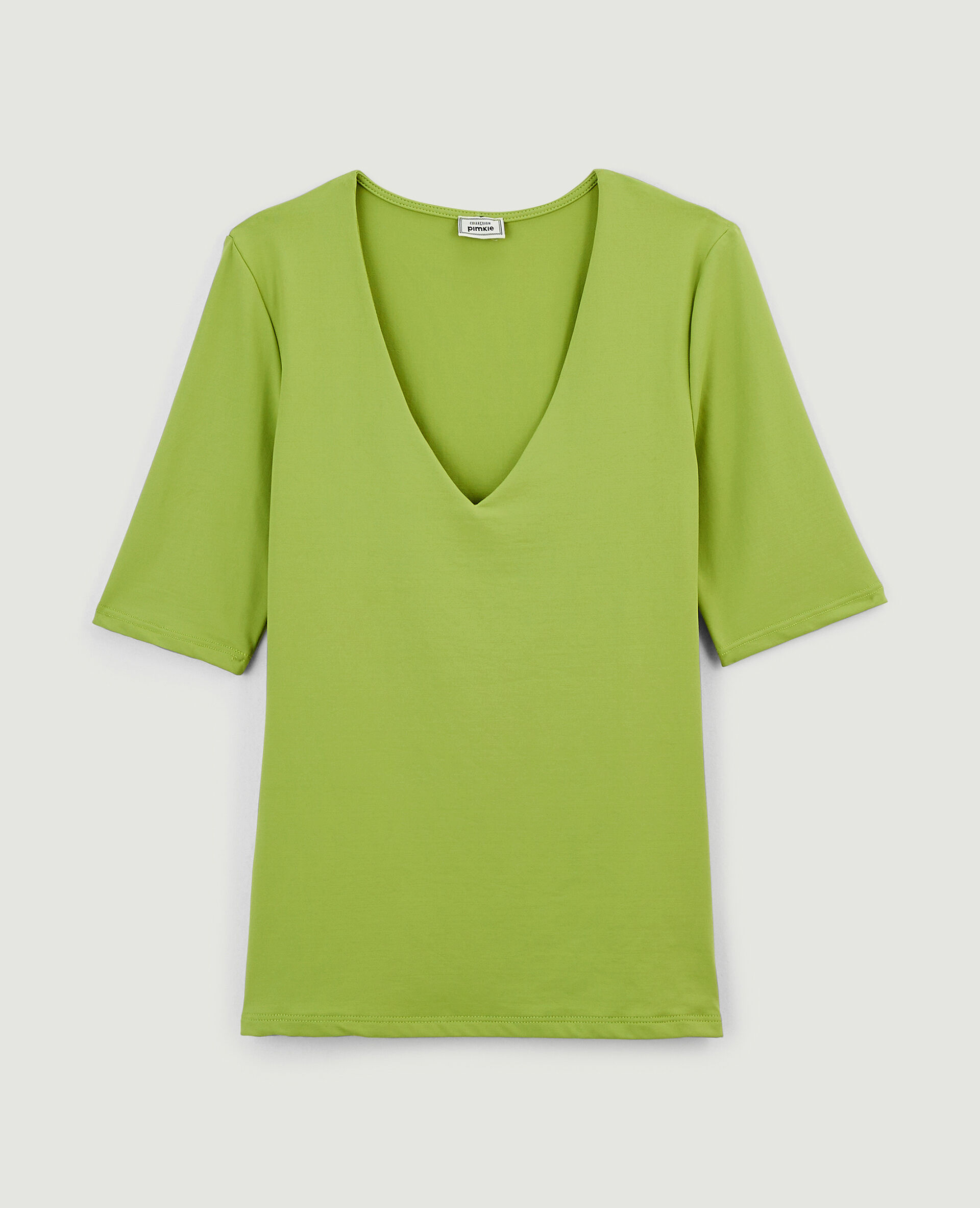 Top col V en maille - Vert kaki