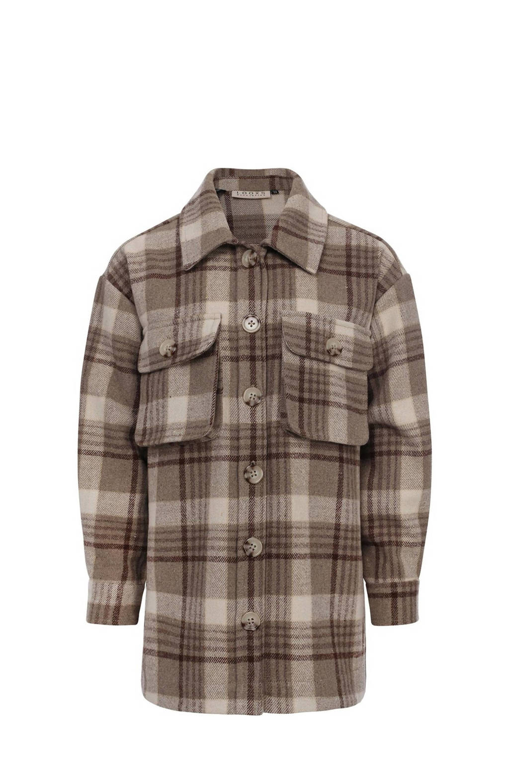 LOOXS geruite flanellen shacket winterjas beige