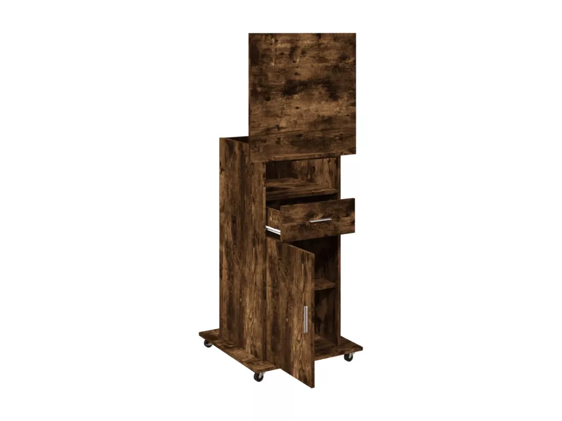 Pupitre et roues et tiroir chêne fumé bois d'ingénierie