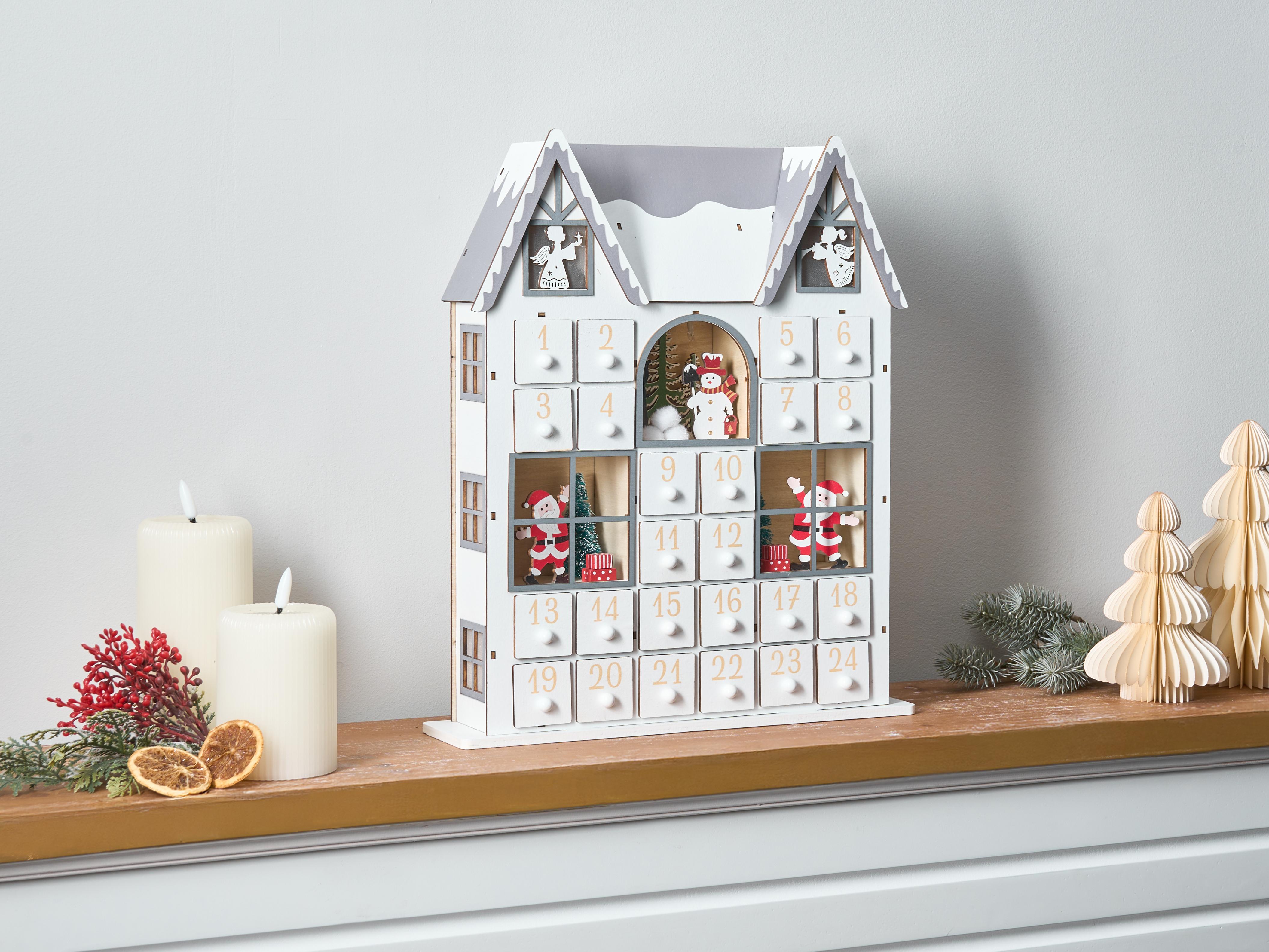Kerstdecoratie LED FEMUND Adventskalender 40 cm Wit