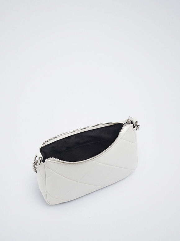 Bolsa de ombro acolchoada com corrente - Off-White