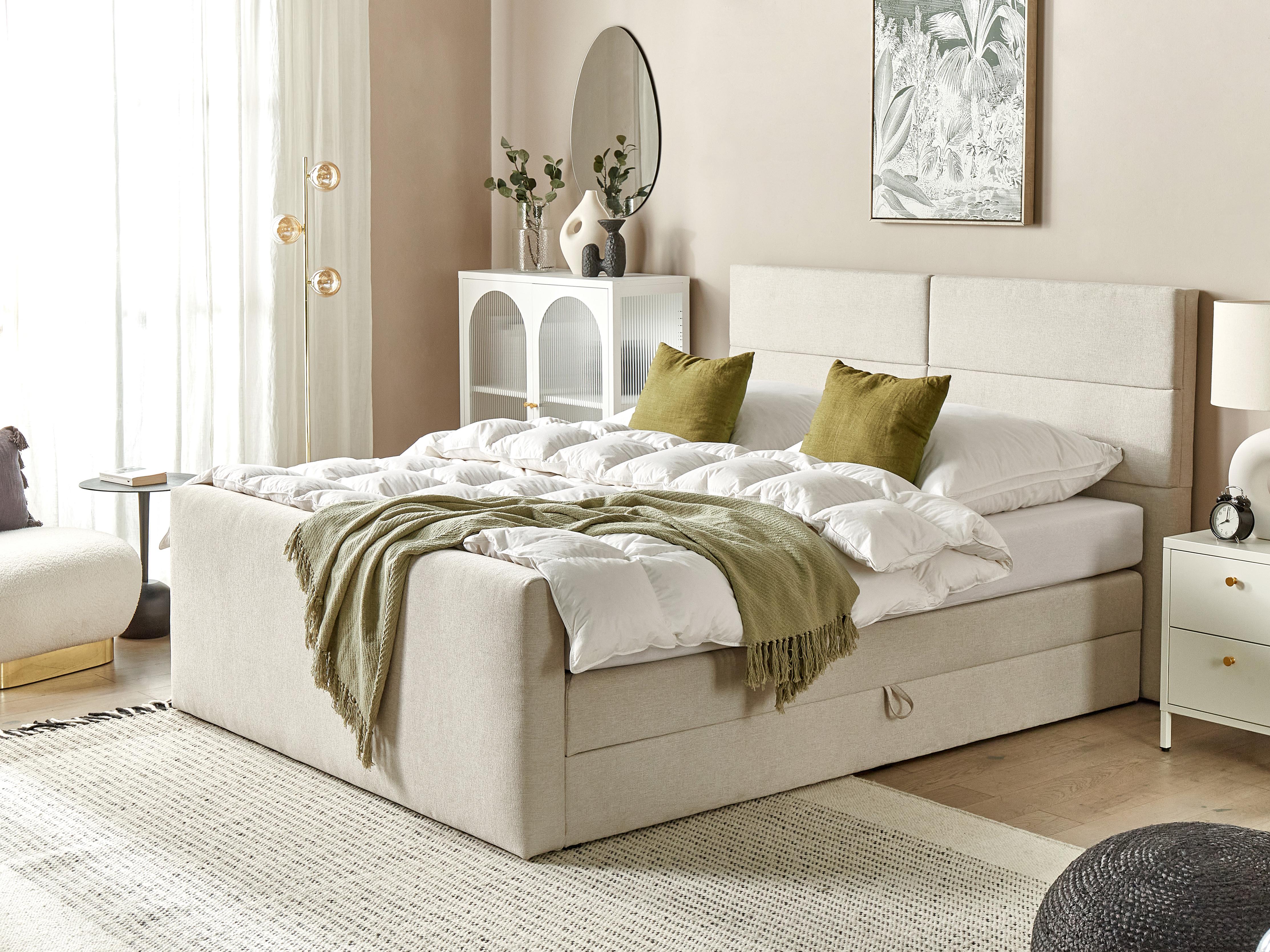 Boxspring met opbergruimte Stof ARISTOCRAT 160 x 200 cm Lichtbeige
