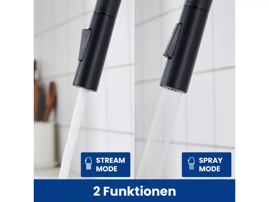 Cecipa max Robinet de Cuisine Extractibl Noir Mitigeur Cuisine avec Douchette Extractible Mitigeur Cuisine d'Évier 2 Modes de Sortie D'eau,EU Modèle