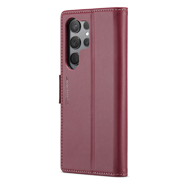 Samsung Galaxy S24 Ultra Leder Tasche Flip Wallet Etui mit Kartenfächern Litchi Look (RFID Schutz) - Rot