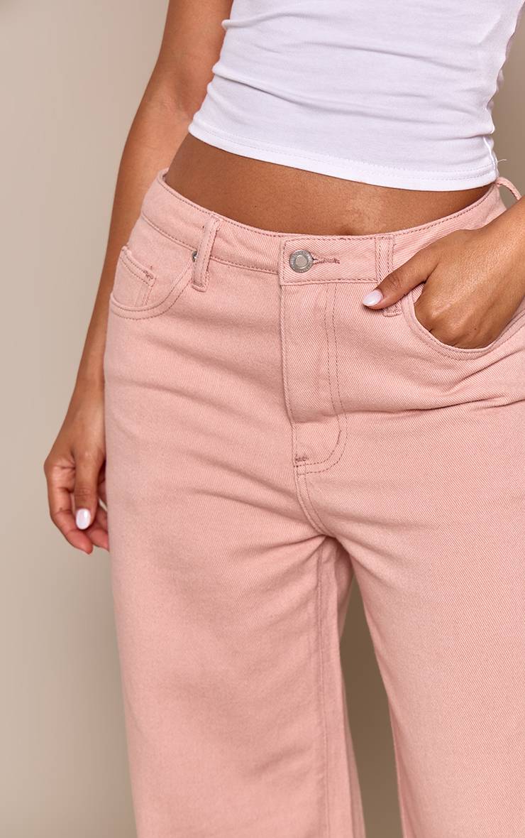 Rose Jean Droit Petite Taille Rose Poudré