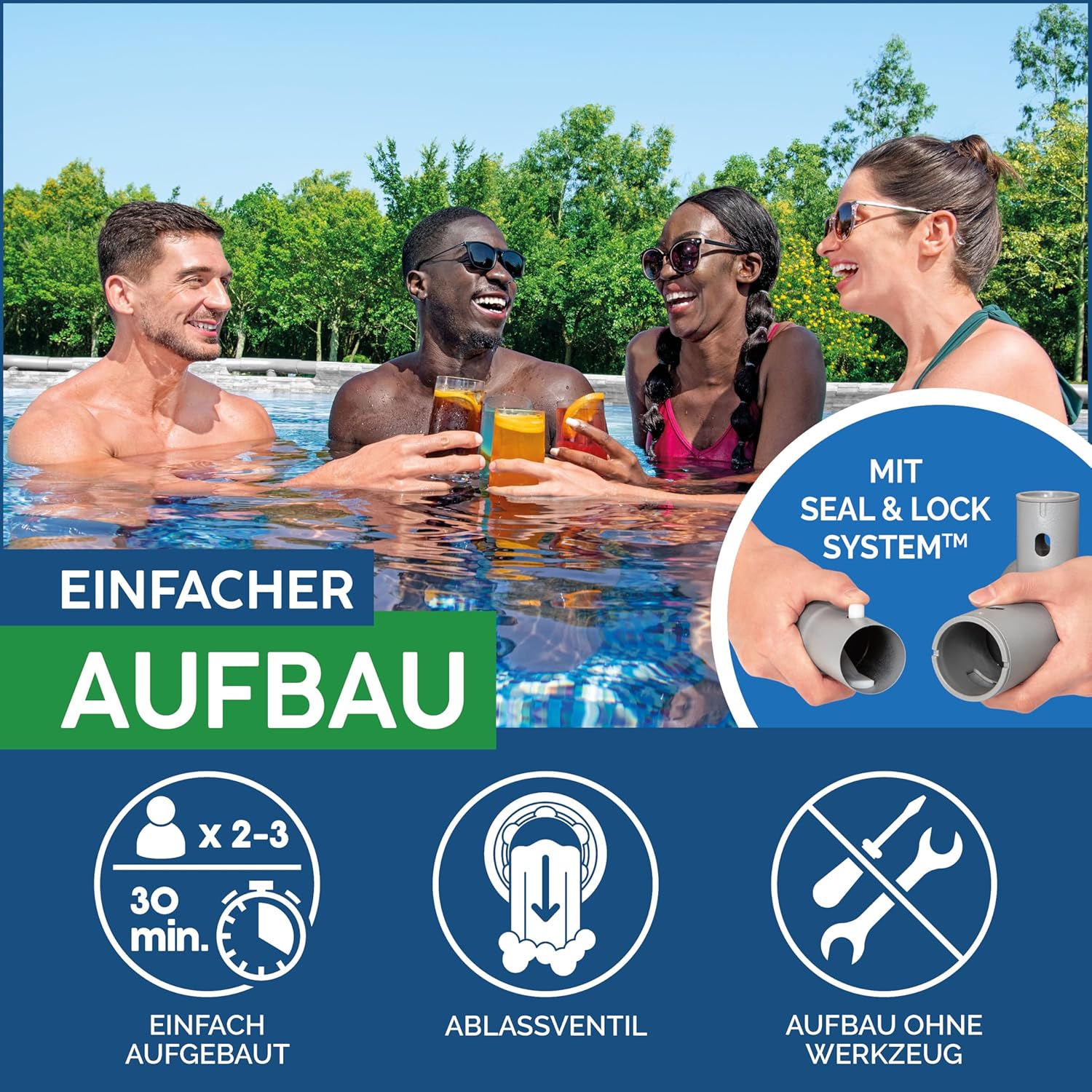 Bestway Power Steel Swim Vista Series Frame Pool Komplett-Set mit Sandfilteranlage 488 x 305 x 107 cm, Steinwand-Optik (Cremegrau), oval