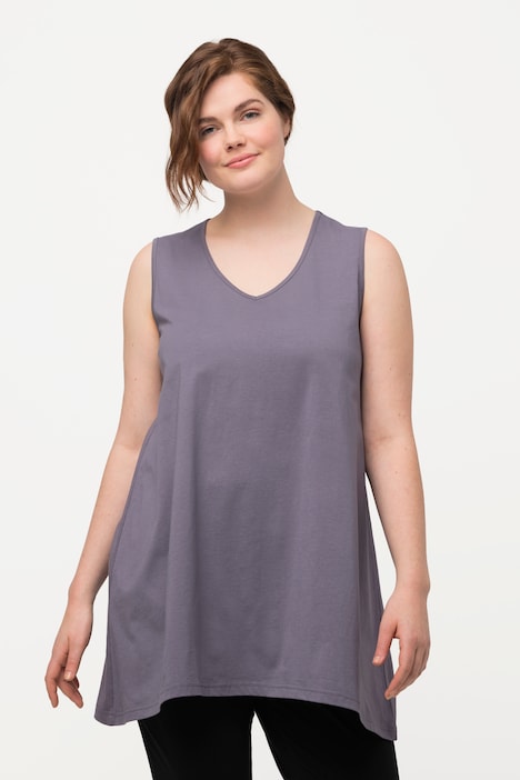 Longtop, Naturfärbung, A-Linie, V-Ausschnitt, ärmellos