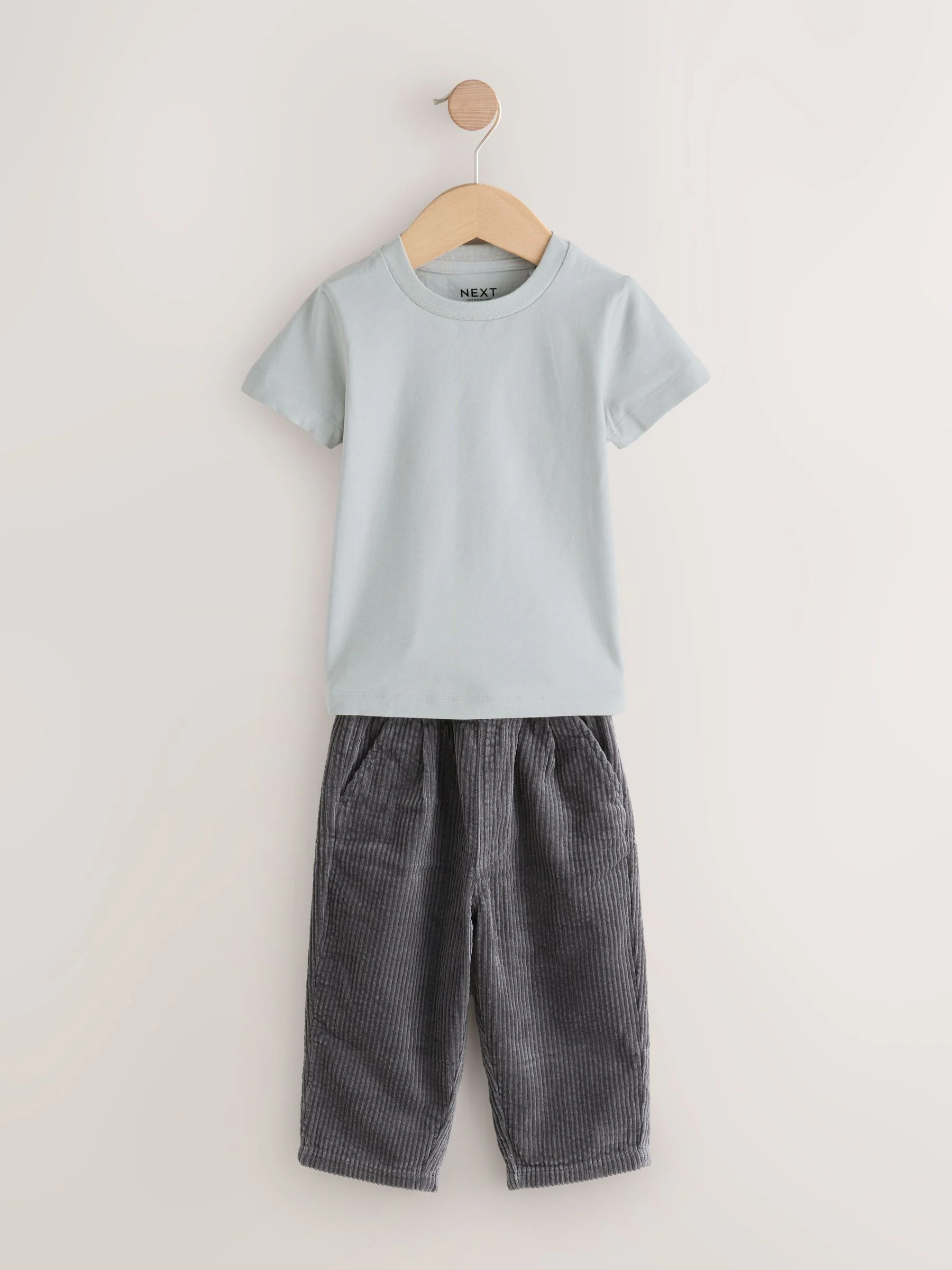 Antraciet - Set van T-shirt en Broeken van getextureerd corduroy Overshirt (3mnd-7jr)