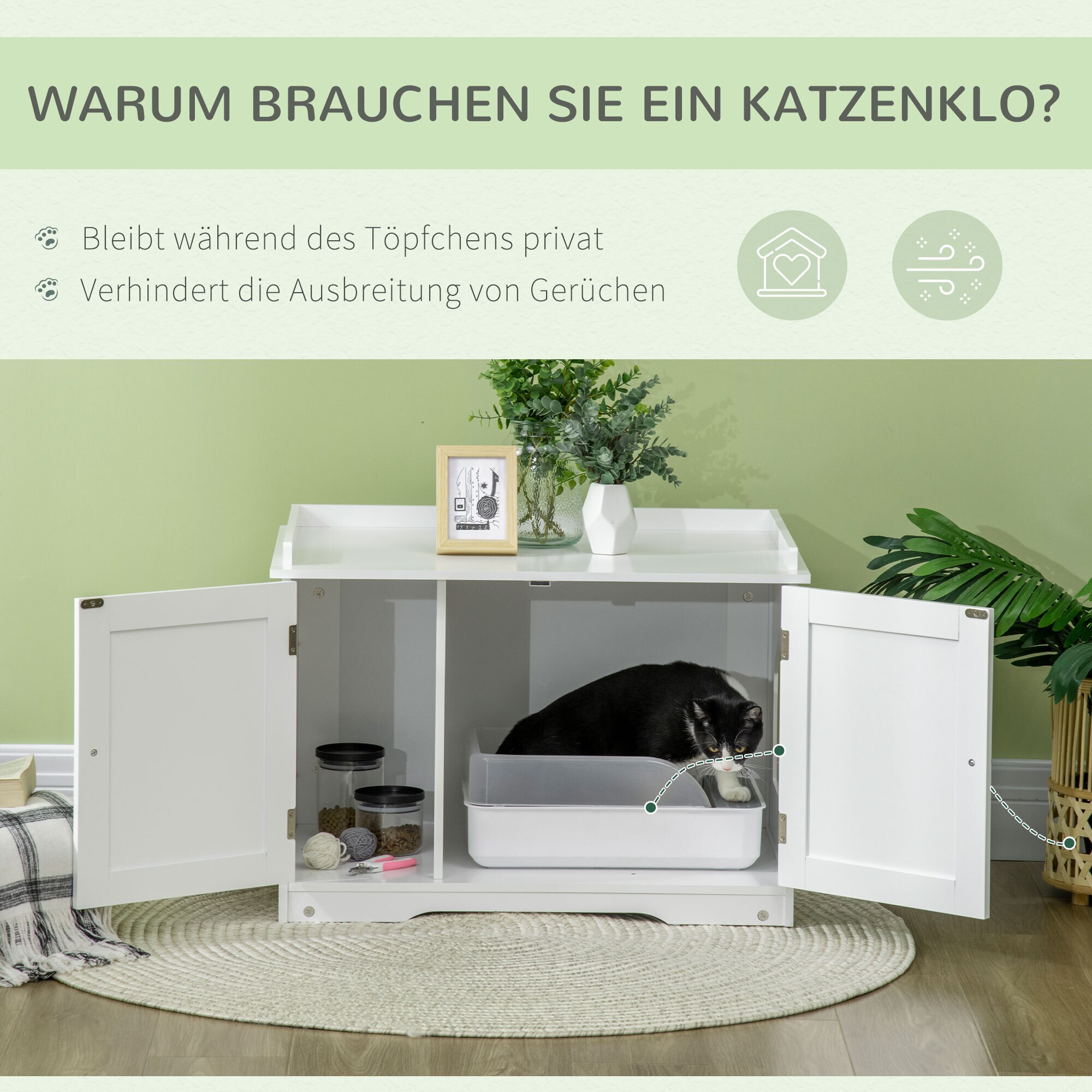 PawHut Katzenklo mit Magnettüren weiß 86L x 48B x 52H cm