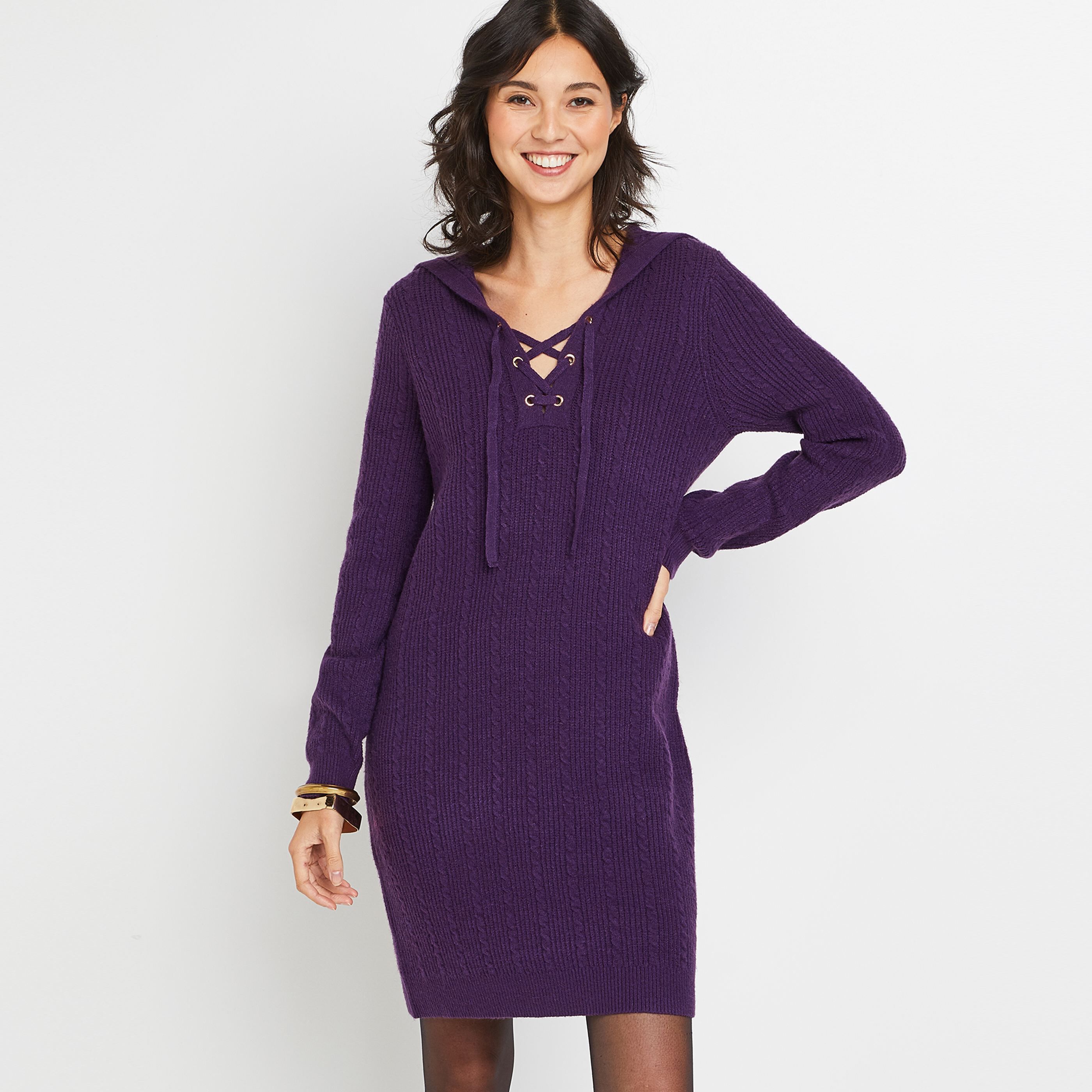 Robe pull à capuche femme - VIOLET