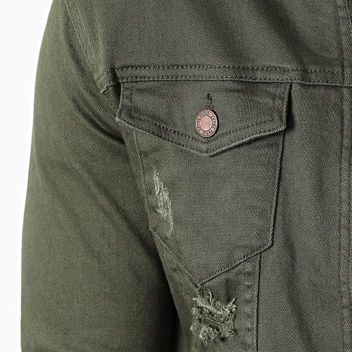 Veste Jean Zippée Super Slim Fit ZVS-016 Vert Kaki