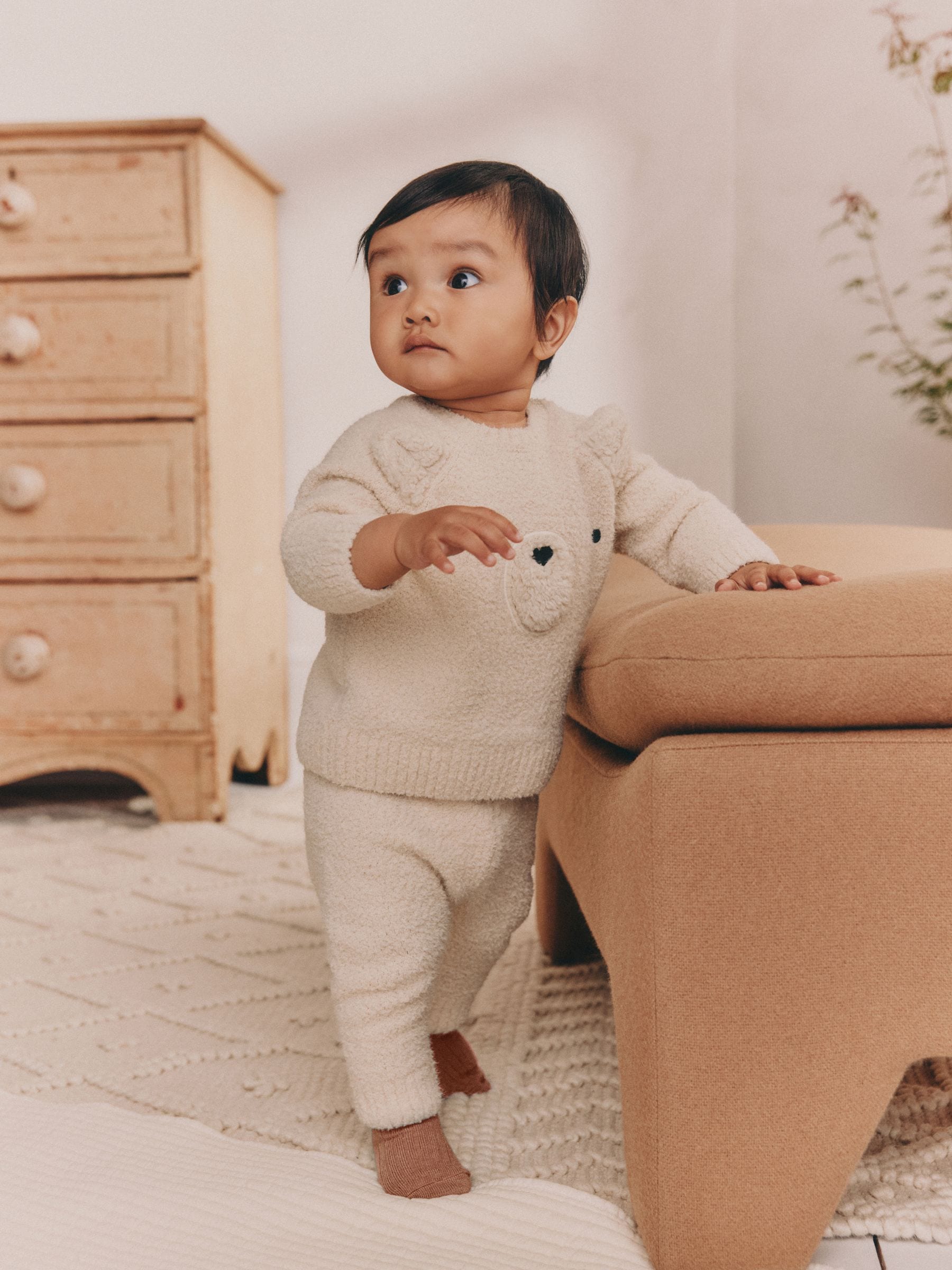 Neutraal met beren - Babyset van gebreide top en legging (0mnd-2jr)