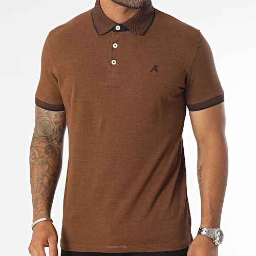 Polo Manches Courtes Basic Marron Chiné