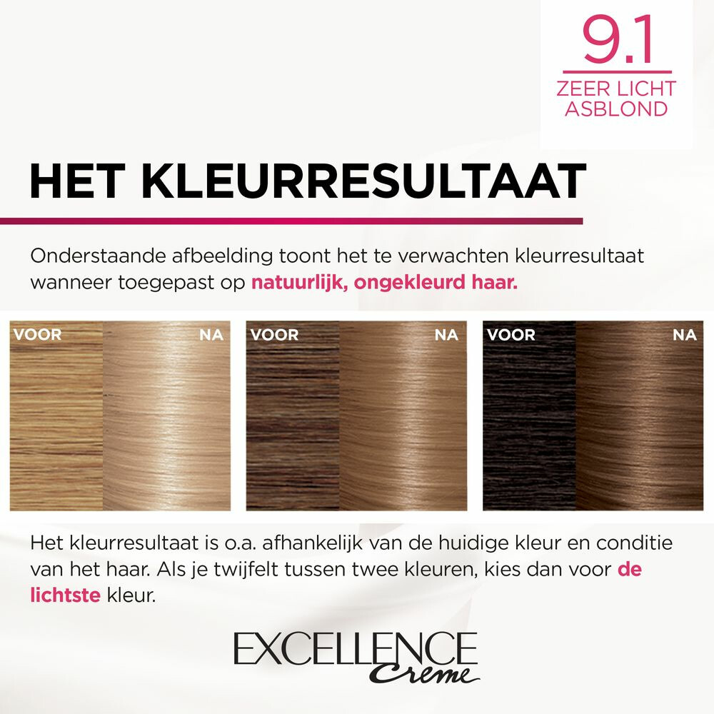 L'Oréal Excellence Crème Permanente Crèmekleuring 9.1 Zeer Licht Asblond