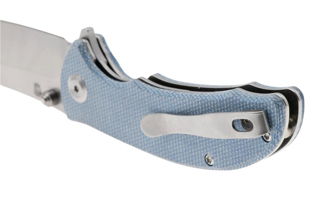 Tenable Knives Rei T1061A1 Stonewashed 14C28N, Blue Micarta, zakmes, Karambit Maker design