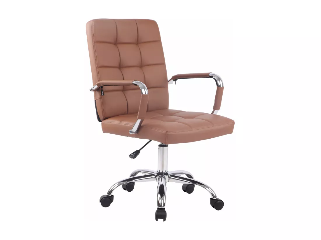 Chaise de bureau - Similicuir & Métal chromé - Marron clair - Deli PRO