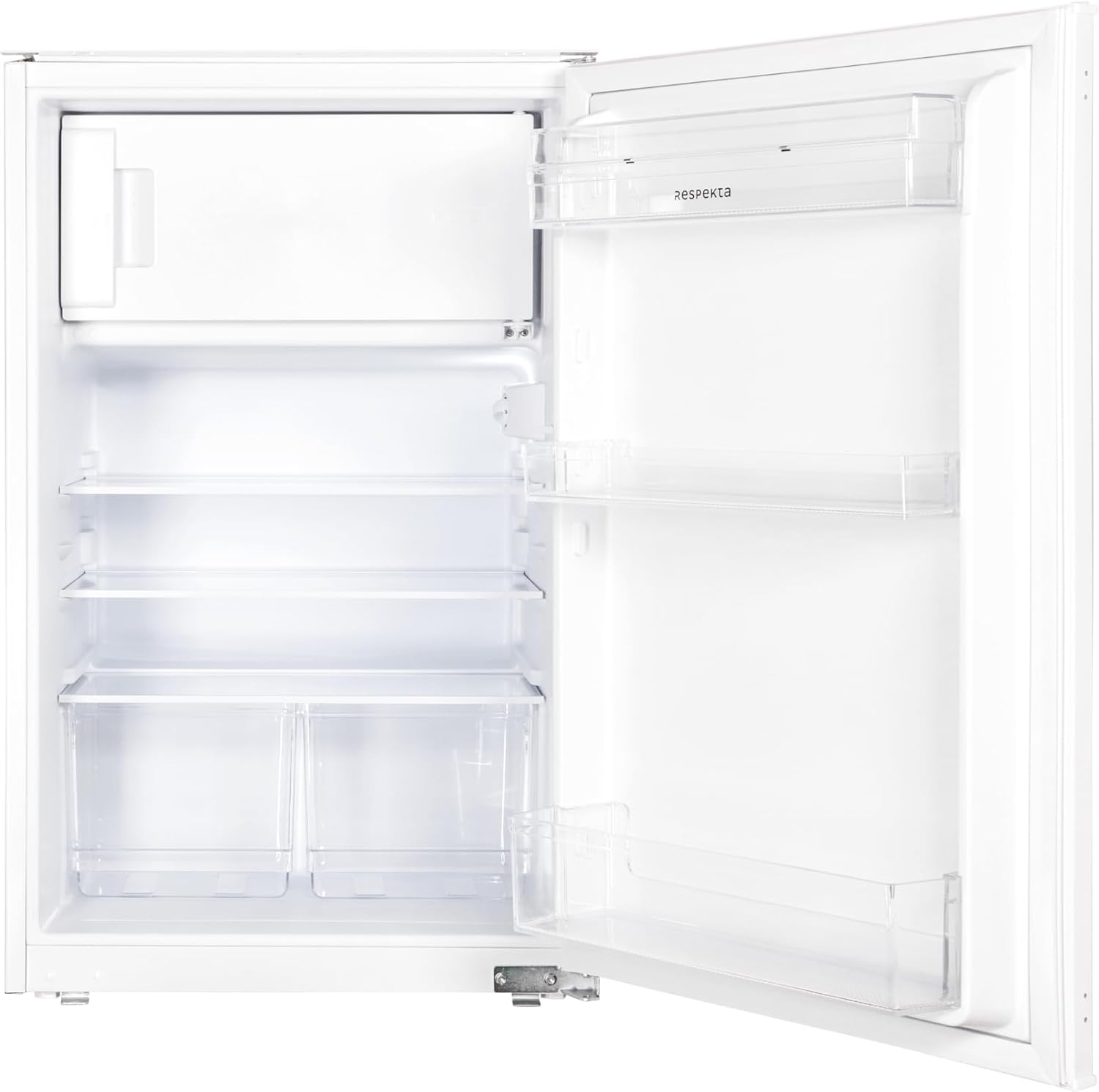 Respekta Einbaukühlschrank mit Gefrierfach 88 cm / 116 L Nutzinhalt/Wechselbarer Türanschlag/Automatische Abschaltung des Kühlteils/Kühl-Gefrierkombination ‎KS88.4-11 / Max. 39 dB/in weiß